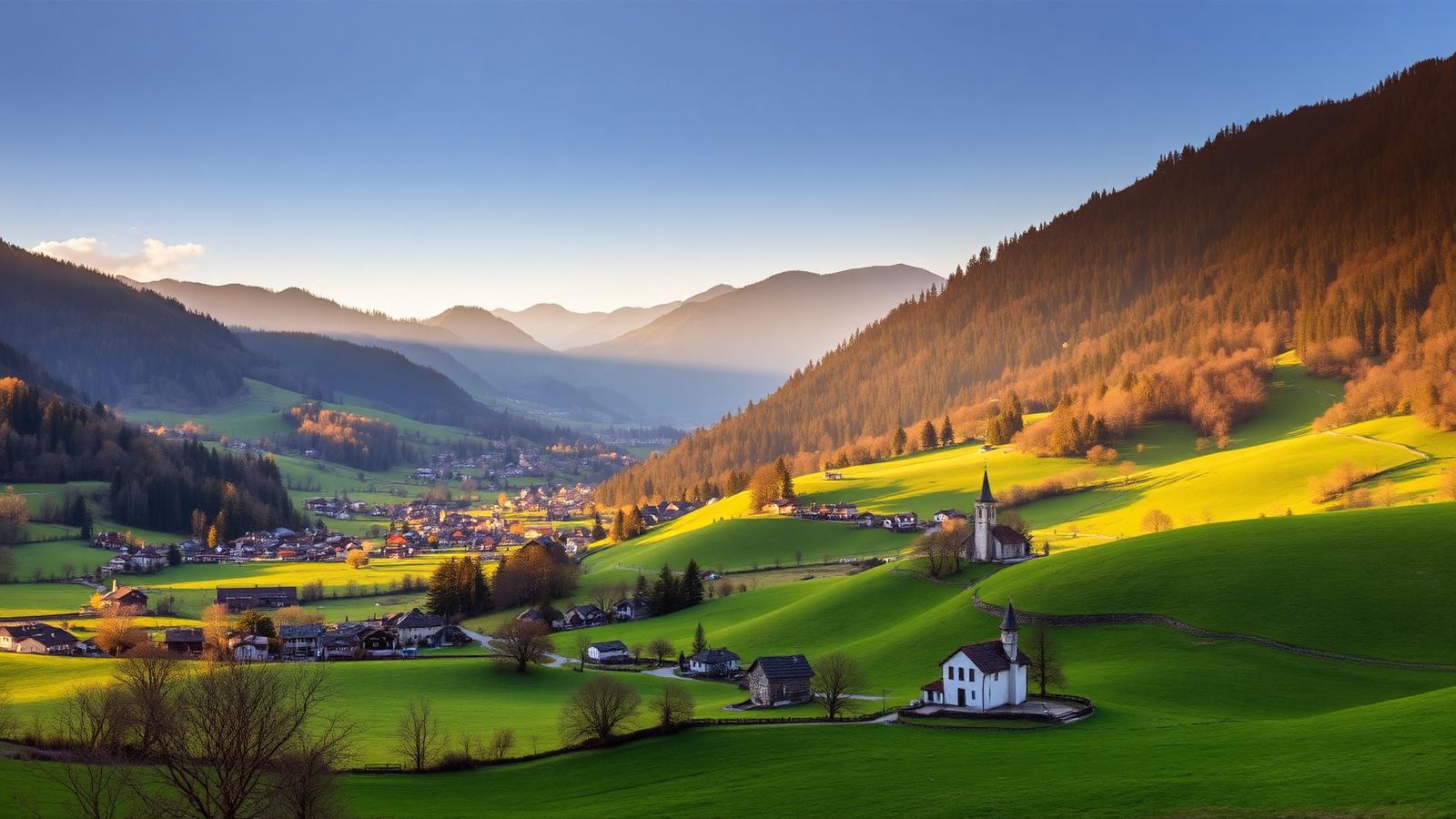 Panorama della Valle di Capriasca con villaggi rurali e colline verdi