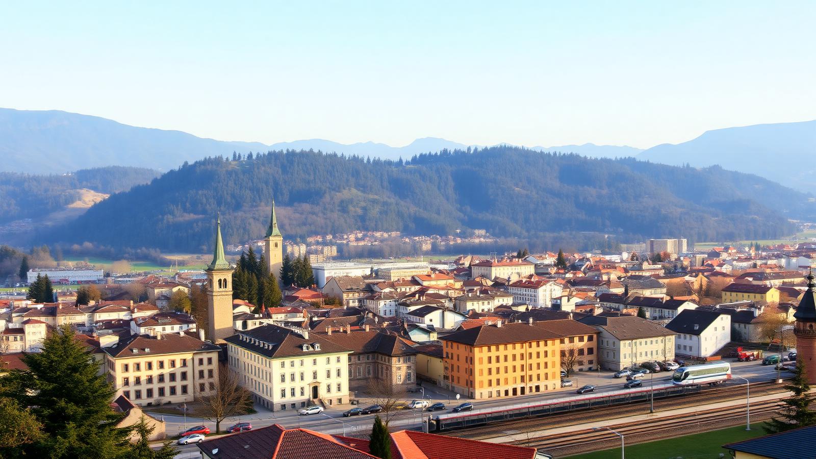 Vista panoramica di Chiasso con centro storico e area della stazione ferroviaria