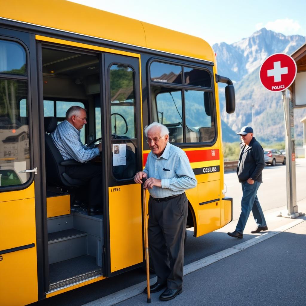 Anziana sale su un autobus di linea a Lugano