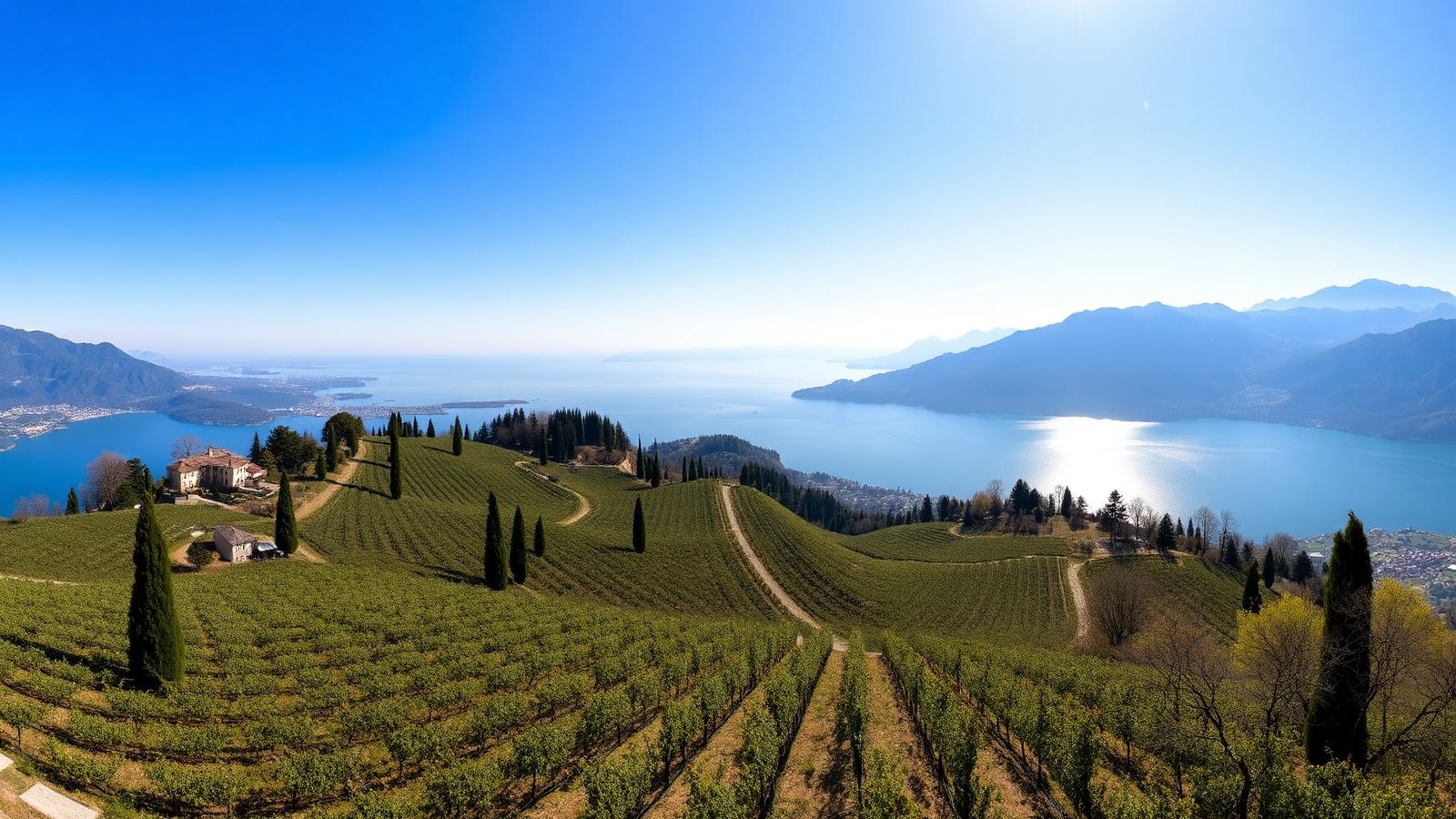 Vista dalle colline di Minusio sul Lago Maggiore e la baia di Locarno